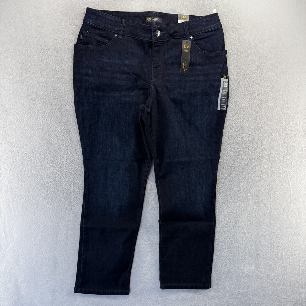 Lee Jeans Women's 18W Petite 18 W Straight Relaxed Mid Rise Dark Wash Cotton NEW